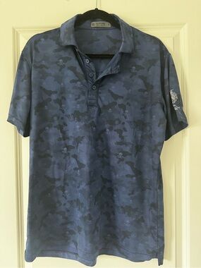 G/FORE Navy Camo Polo with Subtle Skull Motif